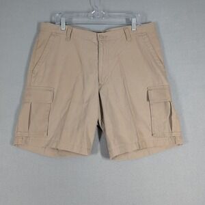 Dockers Cargo Shorts Mens 38 Tan Canvas Flat Front Longer Length Khaki